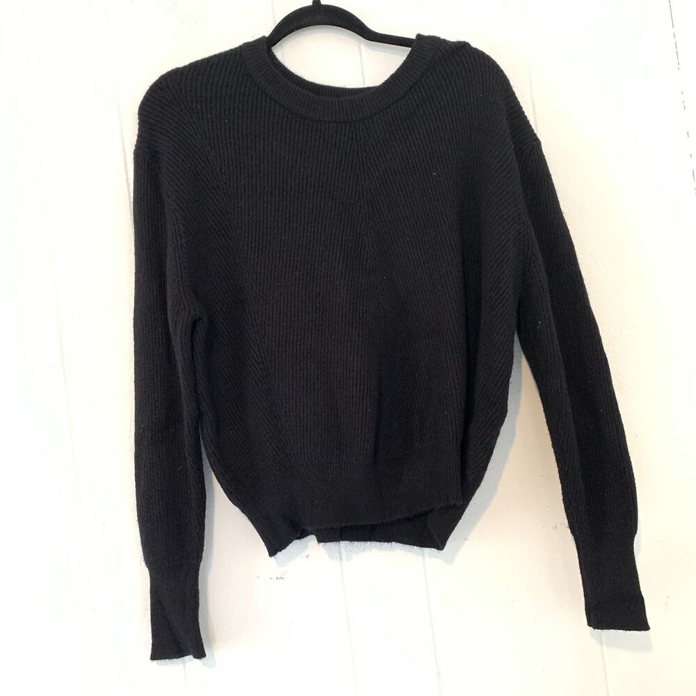Elodie Womens Medium Sweater Black Ribbed Boxy Knit Crew‎ Neck Long Sleeve
